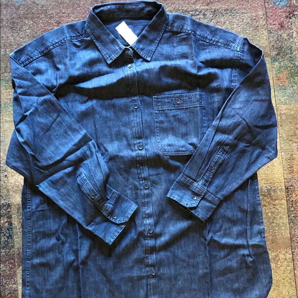 GAP Oversized Button-Down Denim Shirt, Size Large, Dark Indigo